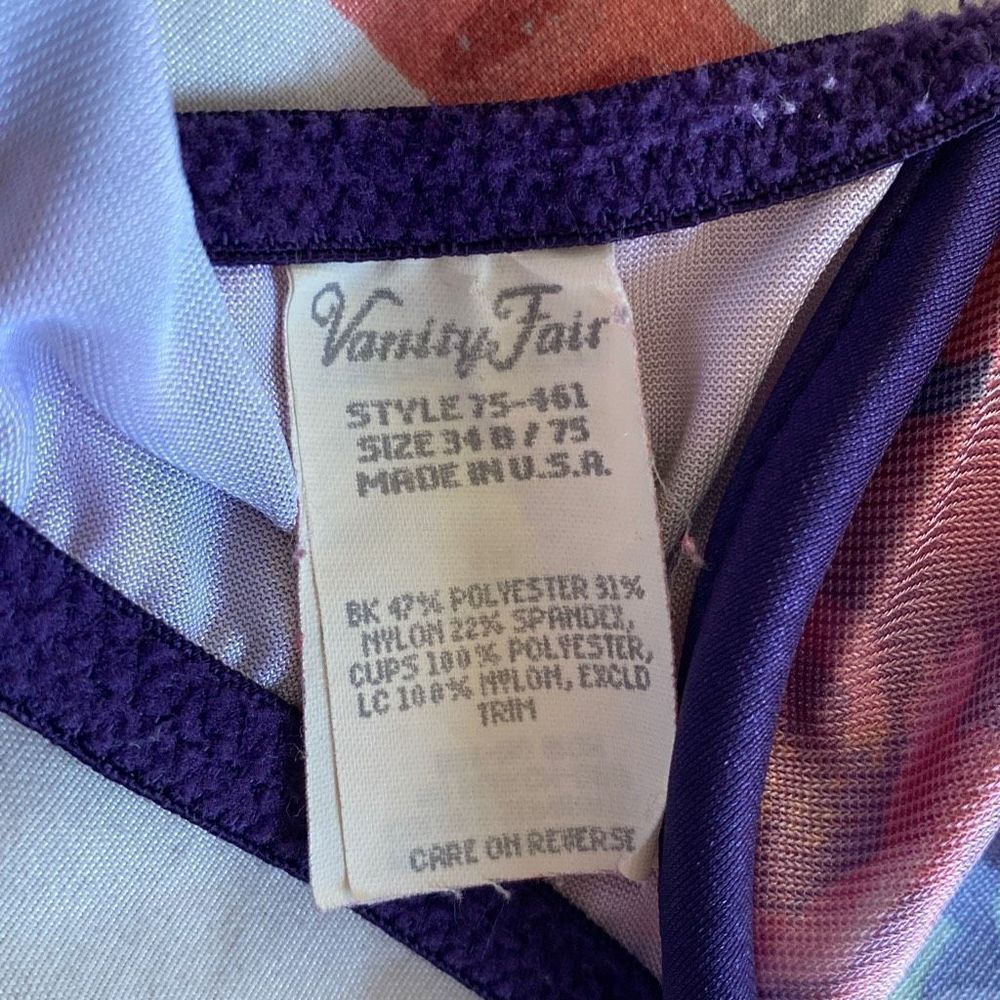 VTG Vintage Vanity Fair 1980s EUC Bra Purple Floral Lace Colorful Dopamine 34B - Picture 8 of 10